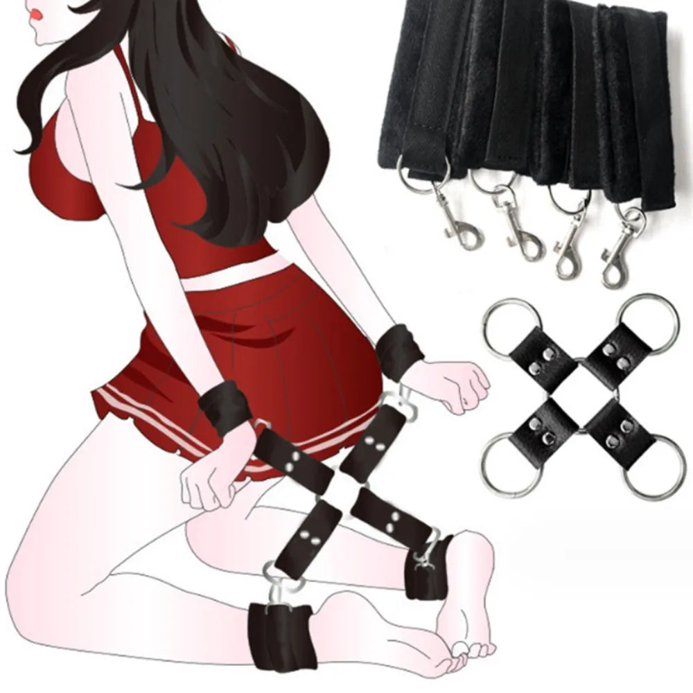 Adult BDSM Bondage Set Flirting Toys for Couple Fun - Soft Strap Hands And Feet Restraints Sex Game Accessories