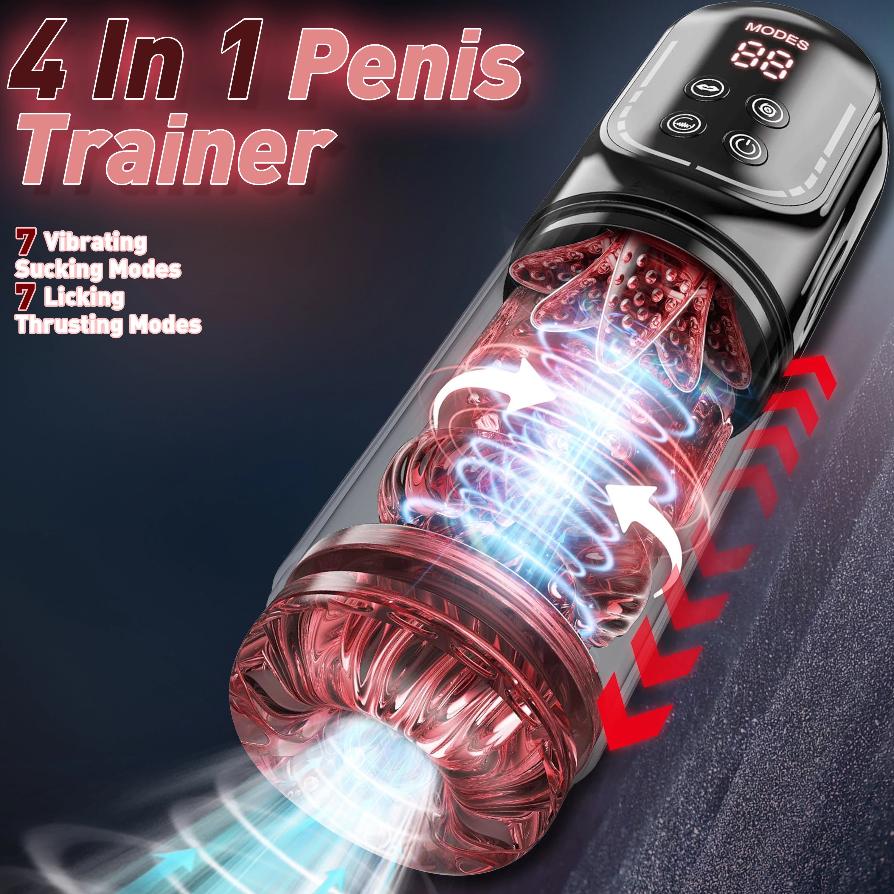 Adult Sex Toys 4-in-1 Male Electric Masturbator 7 Vibration, Suction, and Licking Modes Male Oral Sex Simulator Adult Tool